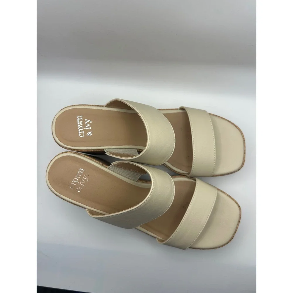 Crown Ivy Felicia Cream Wedge Slide Sandals Women's Size‎ 6.5 M Cork Platform